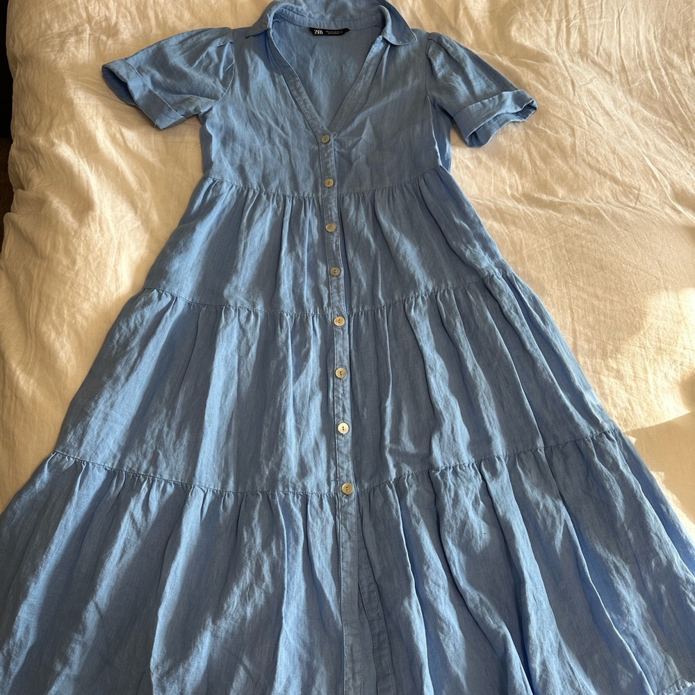 Blue Button-Down Maxi Dress